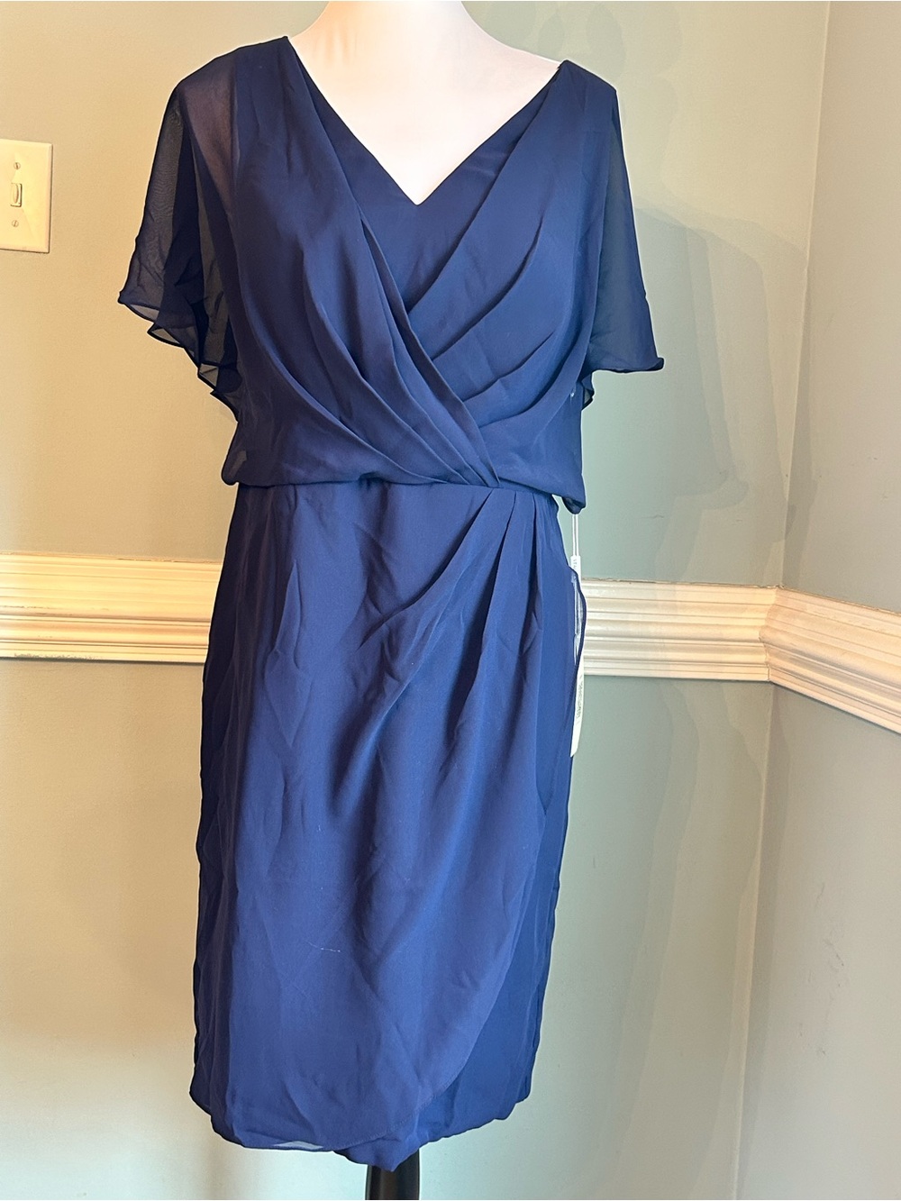 Classic Navy V-Neck Midi Wrap Dress